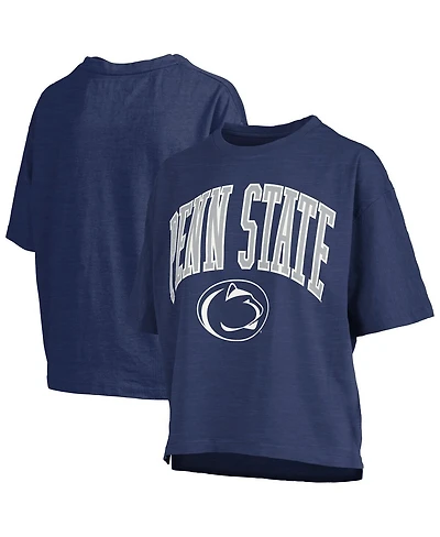 Pressbox Women's Navy Penn State Nittany Lions Nelson Arch Over Logo Waist Length Oversized Slub T-Shirt