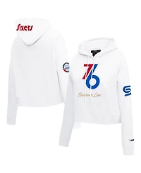 Pro Standard Women's White Philadelphia 76ers 2024/25 City Edition Chenille Applique Cropped Pullover Hoodie