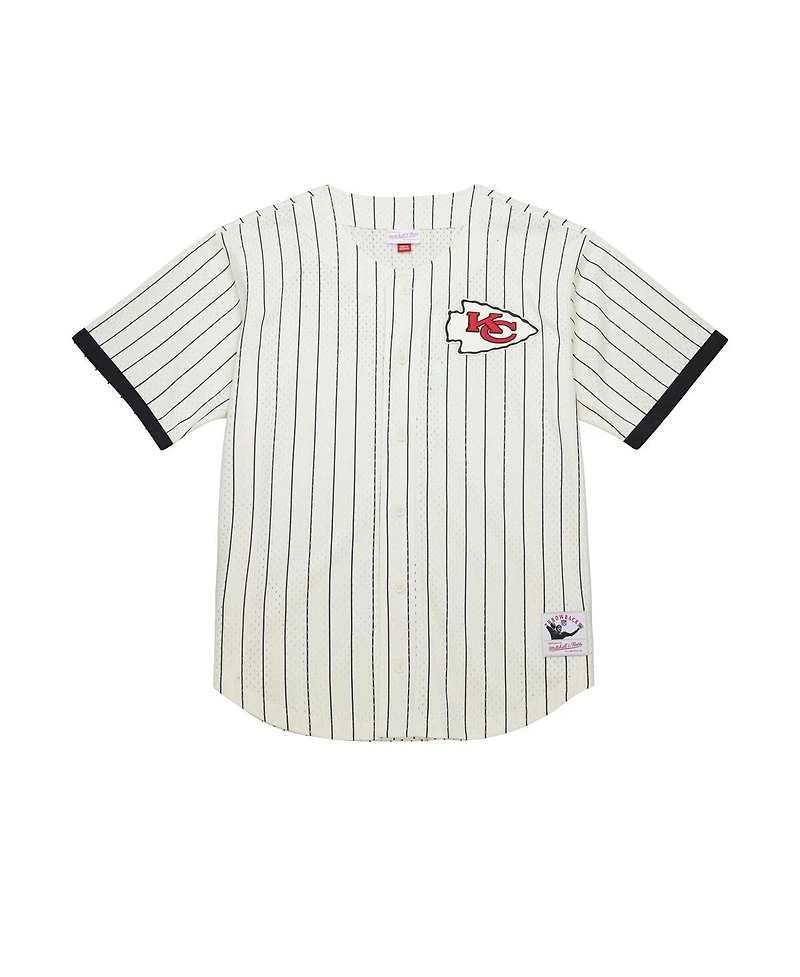Mitchell & Ness Men's Cream Kansas City Chiefs Final Seconds Vintage Logo Mesh Button-Up Shirt