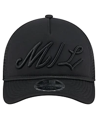 New Era Men's Black Milwaukee Brewers City Initial 9FORTY A-Frame M-Crown Adjustable Trucker Hat