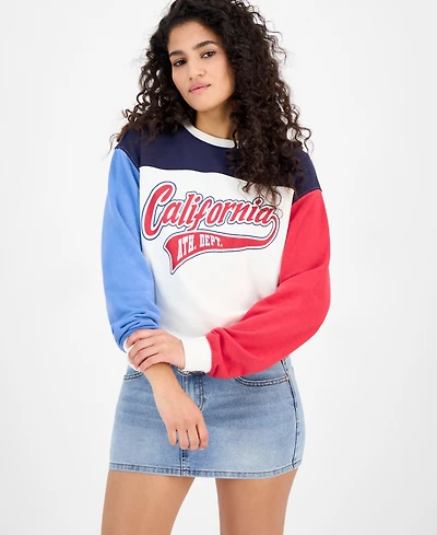 Madden Girl Juniors' Colorblocked Graphic-Print Fleece Sweatshirt