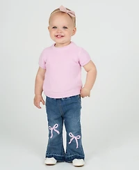 Rare Editions Baby Girls 2-Piece Knit Top and Bow Flare Jeans Set