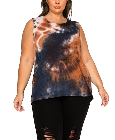 Coin 1804 Plus Size Tie Dye Button Back Tank Top