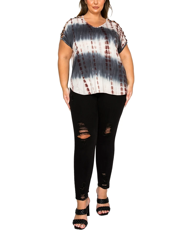 Coin 1804 Plus Tie Dye Lattice Sleeve Dolman T-Shirt