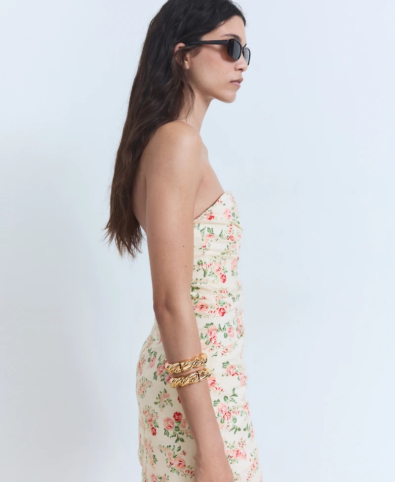 Mango Women's Strapless Floral Dress