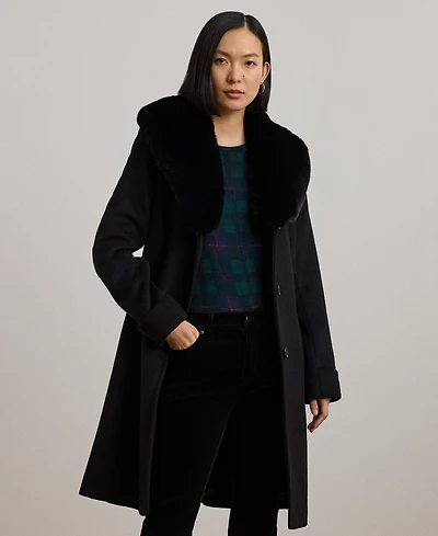 Lauren Ralph Women's Faux-Fur-Collar Coat