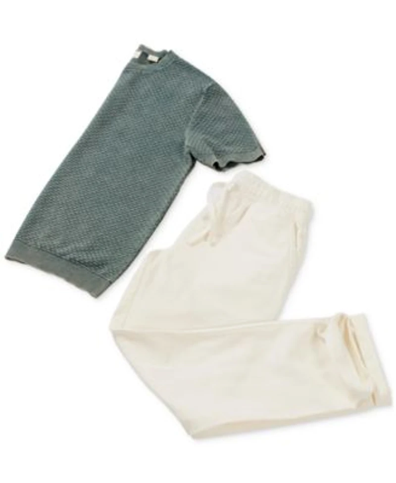 Weatherproof Vintage Mens Short Sleeve Woven Crewneck Sweater Drawstring Pants