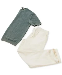 Weatherproof Vintage Mens Short Sleeve Woven Crewneck Sweater Drawstring Pants