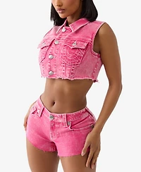 True Religion Women's Big T Cropped Vest Collar Jacket