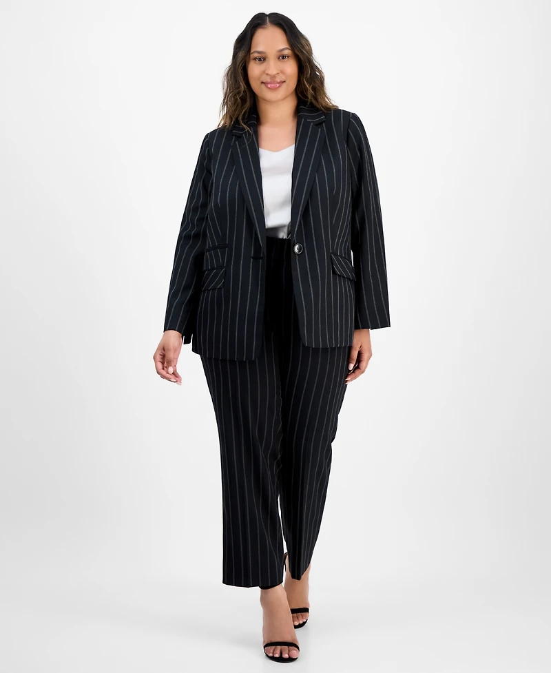 Kasper Plus Pinstriped Notched-Lapel Blazer