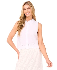 CeCe Women's Eyelet Embroidered Cotton Sleeveless Blouse