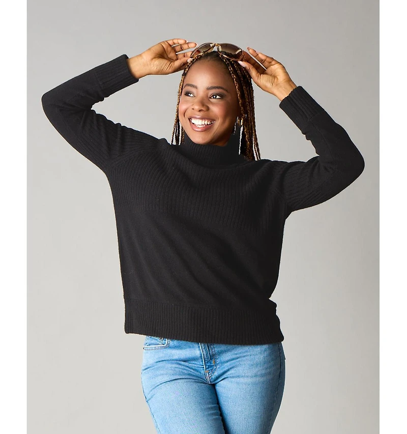 LuxLined Women's Itch-Free Merino Wool Mock Neck Sweater with Soft Inner Lining