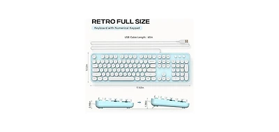 Computer Keyboard Wired, Plug and Play Usb Retro Round Typewriter Keyboard, Full Wired with Foldable Stands for Laptop Office Pc- Pu