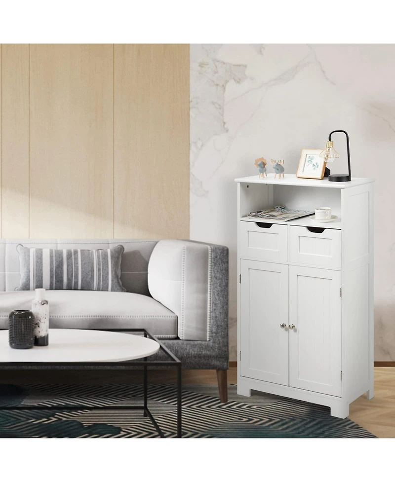 Bathroom Wooden Side Cabinet with 2 Drawers and 2 Doors