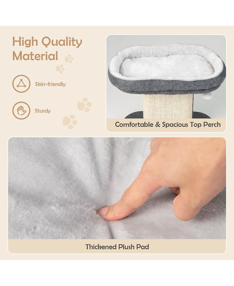Sugift Modern Cat Tree Tower with Large Plush Perch and Sisal Scratching Plate