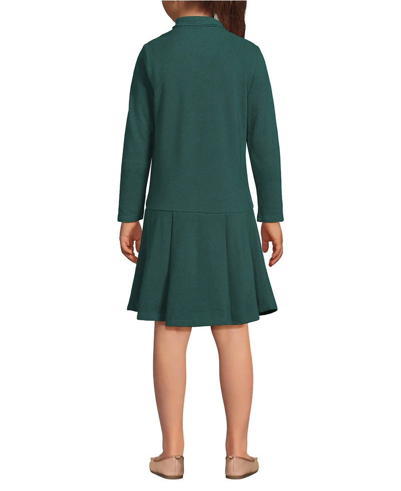 Lands' End School Uniform Girls Long Sleeve Mesh Pleated Polo Dress