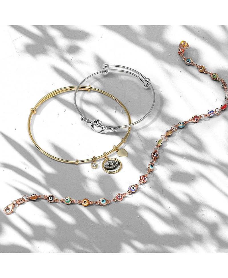 Bling Jewelry Evil Eye Heart Charm Bangle Bracelet Cz Gold Plated Sterling Silver
