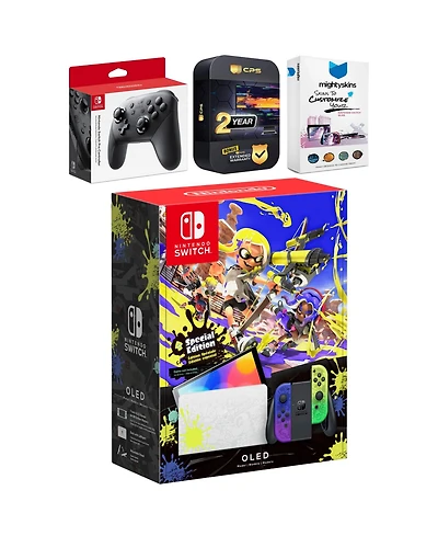 Nintendo Switch Oled Splatoon 3 Special Edition with Pro Controller, MightySkins Console and Controller Skin Voucher and 2 Year Cps Extended Warranty