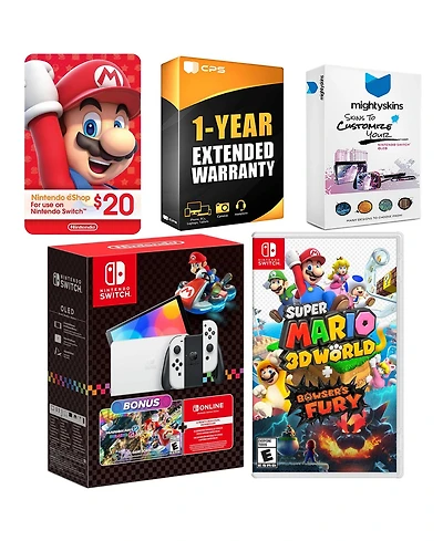 Nintendo Switch Oled Console Mario Kart 8 Bundle with Super Mario 3D World + Bowser s Fury , Nintendo $20 eShop Gift Card