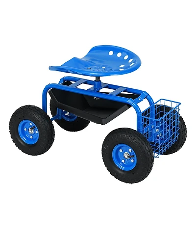 Garden Cart Rolling Work Seat With Heavy Duty Tool Tray Gardening Planting