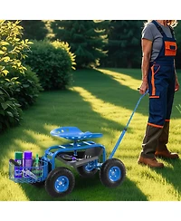 Rolling Garden Cart Wagon with Extendable Handle for Easy Transport