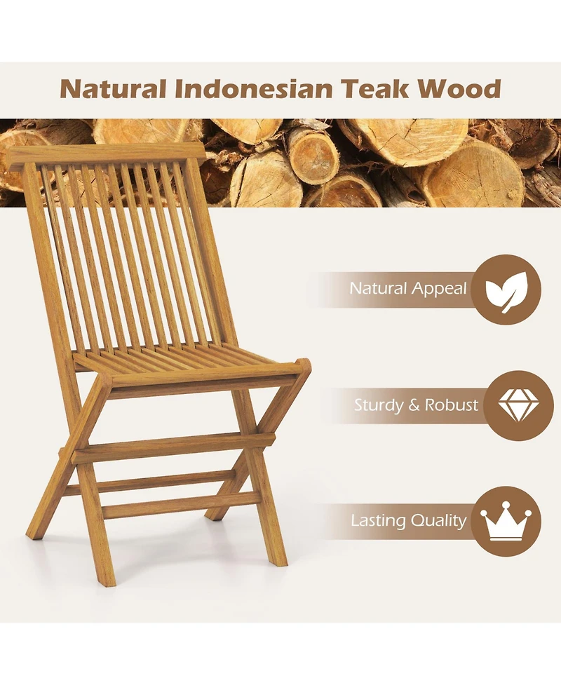 Outdoor Teak Wood Chairs Set of 2 with Slatted Seat and Backrest