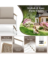 2 Packs Patio Aluminum Sofa with Wicker Backrest and Armrests