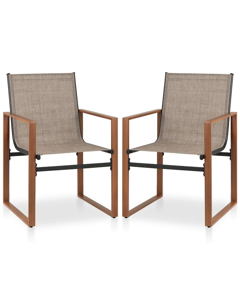 Outdoor Dining Chairs with Breathable Seat and Backrest Set of 2-Brown