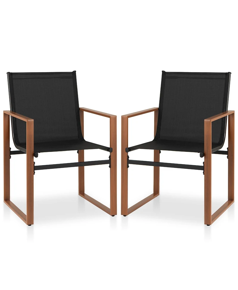 Outdoor Dining Chairs with Breathable Seat and Backrest Set of 2-Brown
