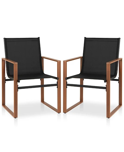 Outdoor Dining Chairs with Breathable Seat and Backrest Set of 2-Brown