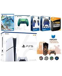 Sony Playstation 5 Slim Disc with Horizon Forbidden West, Extra Controller, Gamer Kit, Trigger Kit and MightySkins Decal Voucher + 1 Year Cps Extended
