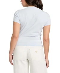 Guess Women's Rhinestone-Logo Mock-Neck Short-Sleeve Top