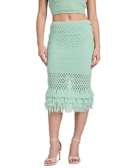 Guess Women's Pointelle Fringed-Hem Midi Skirt