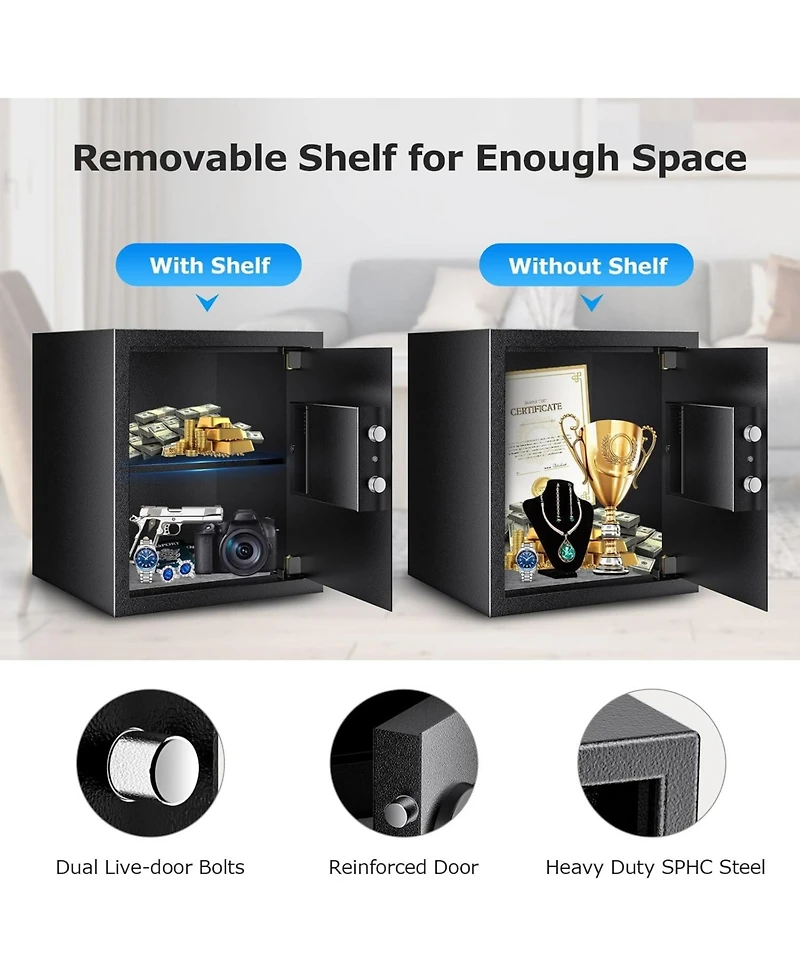 Bonsaii Steel Safe Box with Digital Keypad Lock, 1.2 Cubic Feet Security Document Safe with Removable Shelf for Home, Hotel, Office, Valuables, Money,