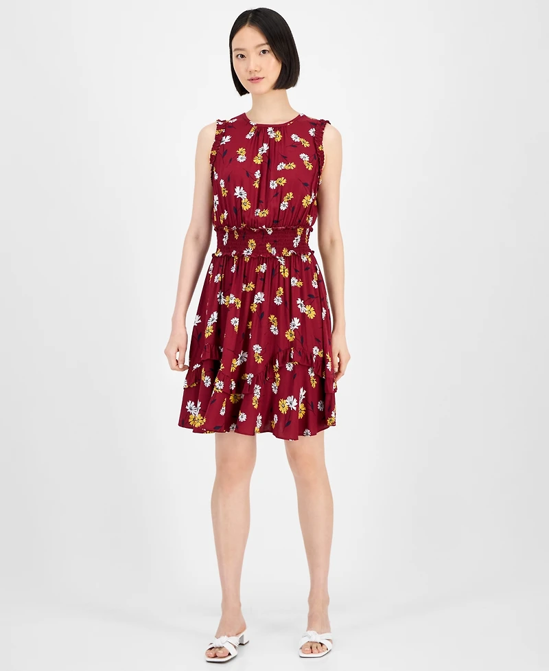 Tommy Hilfiger Women's Daisy-Print Smocked-Waist Dress