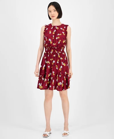 Tommy Hilfiger Women's Daisy-Print Smocked-Waist Dress