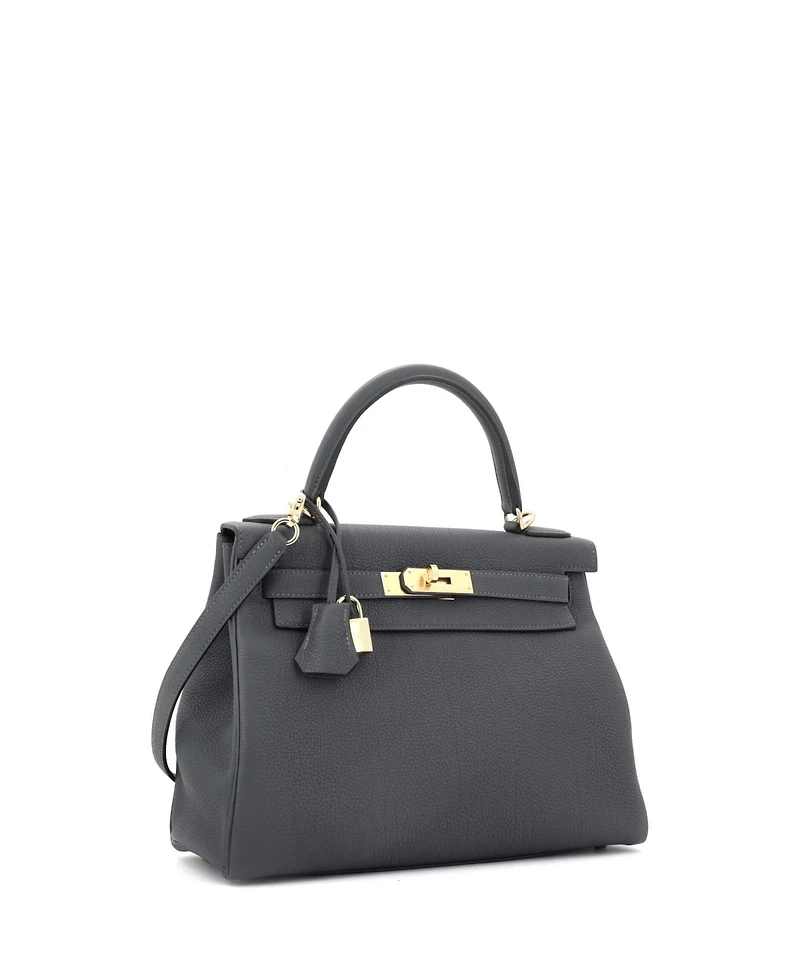 Pre-Owned Hermes Kelly 28 Handbag Grey Togo with Permabrass Hardware