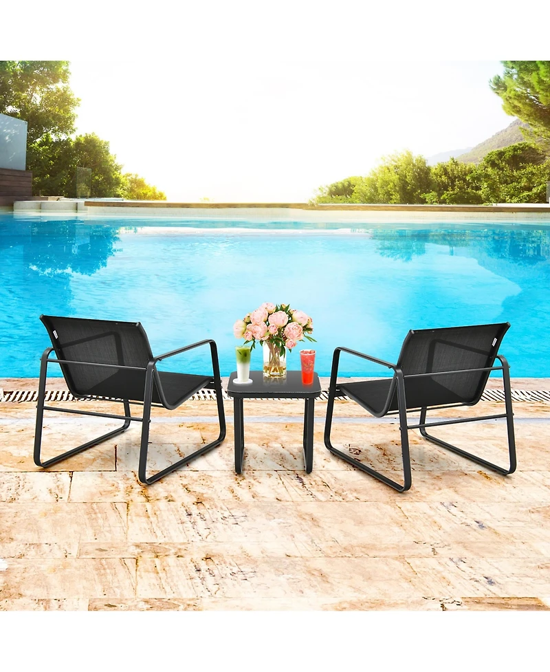 Gymax 3PCS Patio Bistro Set Conversation Furniture Set w/ Fast-Drying Fabric