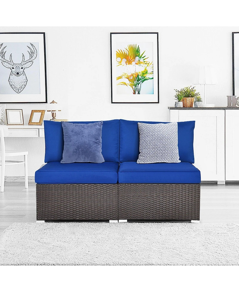 Gymax 2PCS Patio Sectional Armless Sofas Rattan Furniture Set Outdoor w/ Cushions