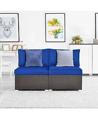 Gymax 2PCS Patio Sectional Armless Sofas Rattan Furniture Set Outdoor w/ Cushions