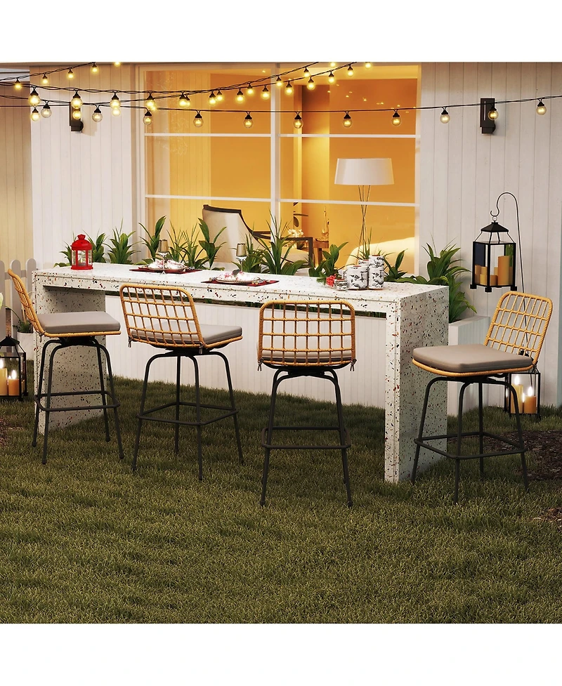 Gymax Patio 360° Swivel Bar Stools Set of 2 w/Backrests & Footrests Soft Seat Cushions