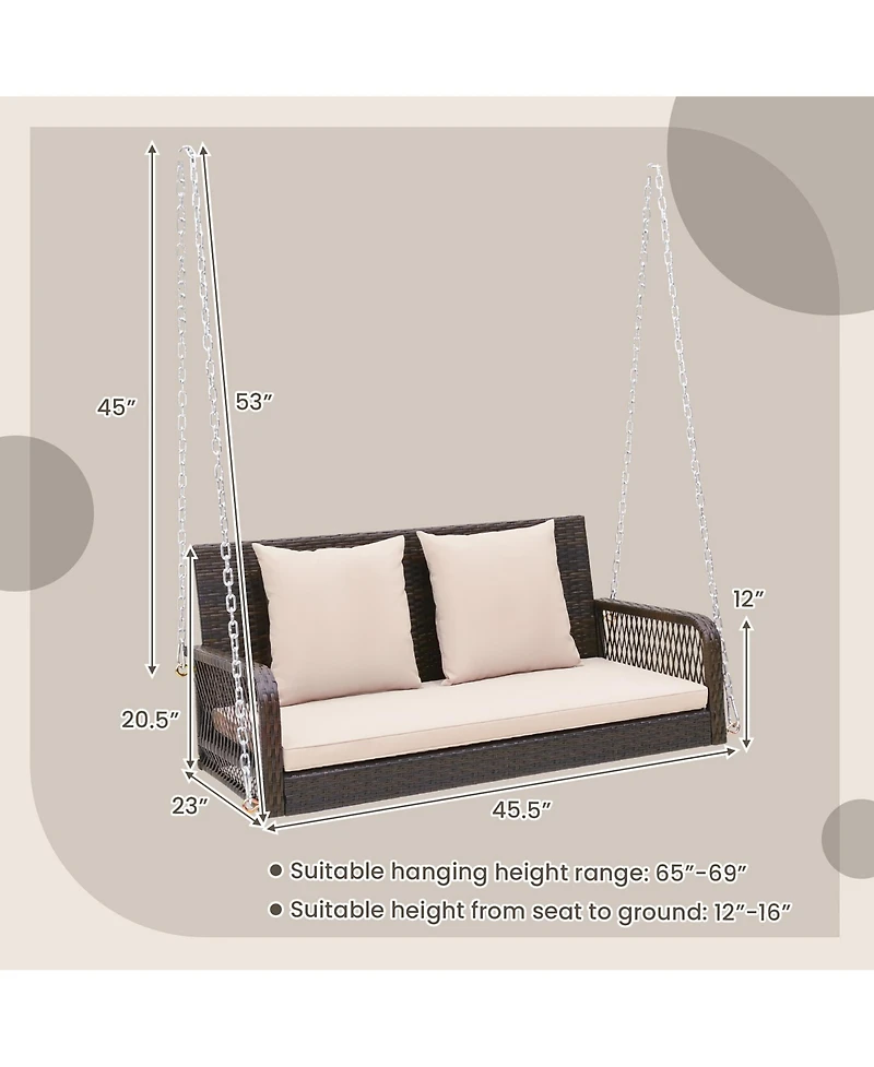 Gymax Wicker Outdoor Porch Swing 800 Lbs Capacity Outdoor Swing Bench w/ Hanging Chains