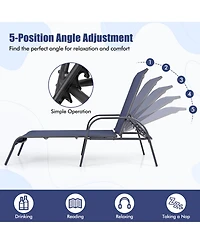 Gymax 2 Pcs Lounge Chair Chaise Adjustable Reclining Armrest Patio