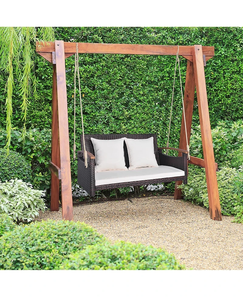 Gymax 2-seater hanging swing porch swing Pe wicker swing outdoor hanging swing garden poolside