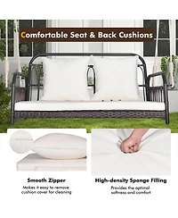 Gymax Wicker Porch Swing 2-Person Outdoor Patio Hanging Chair w/ Cushions