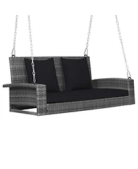 Gymax 2-Person Patio Hanging Porch Swing Rattan 800LBS Bench w/ Cushions