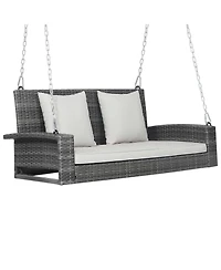 Gymax 2-Person Patio Hanging Porch Swing Rattan 800LBS Swing Bench w/ Cushions