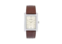 Peugeot Men's 30X40mm Silver Tank Shape Watch with Textured Dial Brown Leather Strap