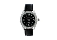 Peugeot Women's Black Watch 40mm Bold Crystal Bezel Leather Strap