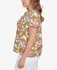 Hearts Of Palm Plus Size Short Sleeve Embellished Blossom Top